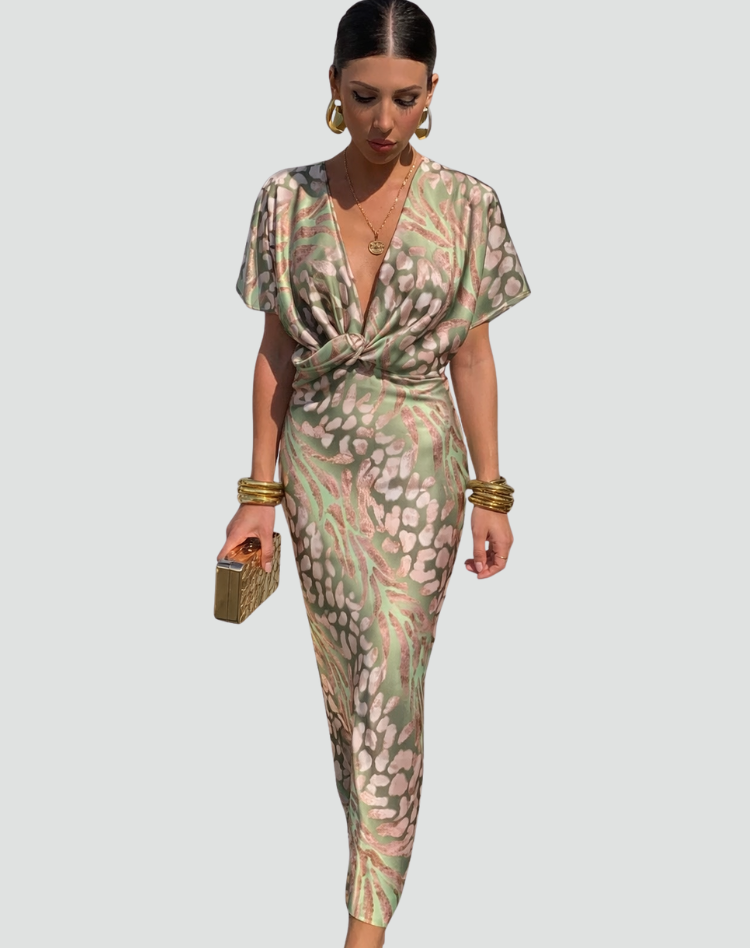Madelyn | Women’s Printed V Neck Draped Maxi Dress