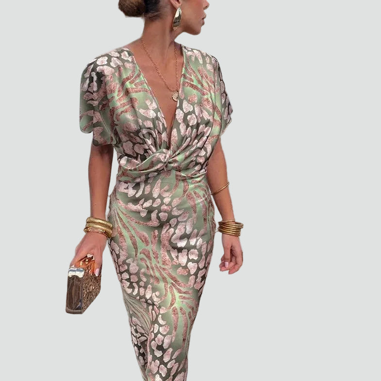 Madelyn | Women’s Printed V Neck Draped Maxi Dress