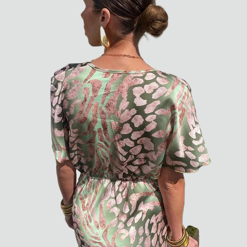 Madelyn | Women’s Printed V Neck Draped Maxi Dress
