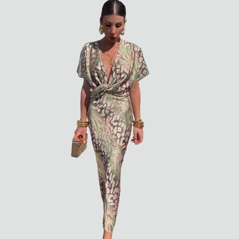 Madelyn | Women’s Printed V Neck Draped Maxi Dress