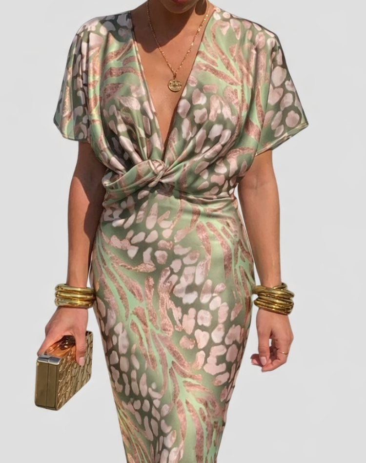 Madelyn | Women’s Printed V Neck Draped Maxi Dress