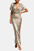 Madelyn | Women’s Printed V Neck Draped Maxi Dress
