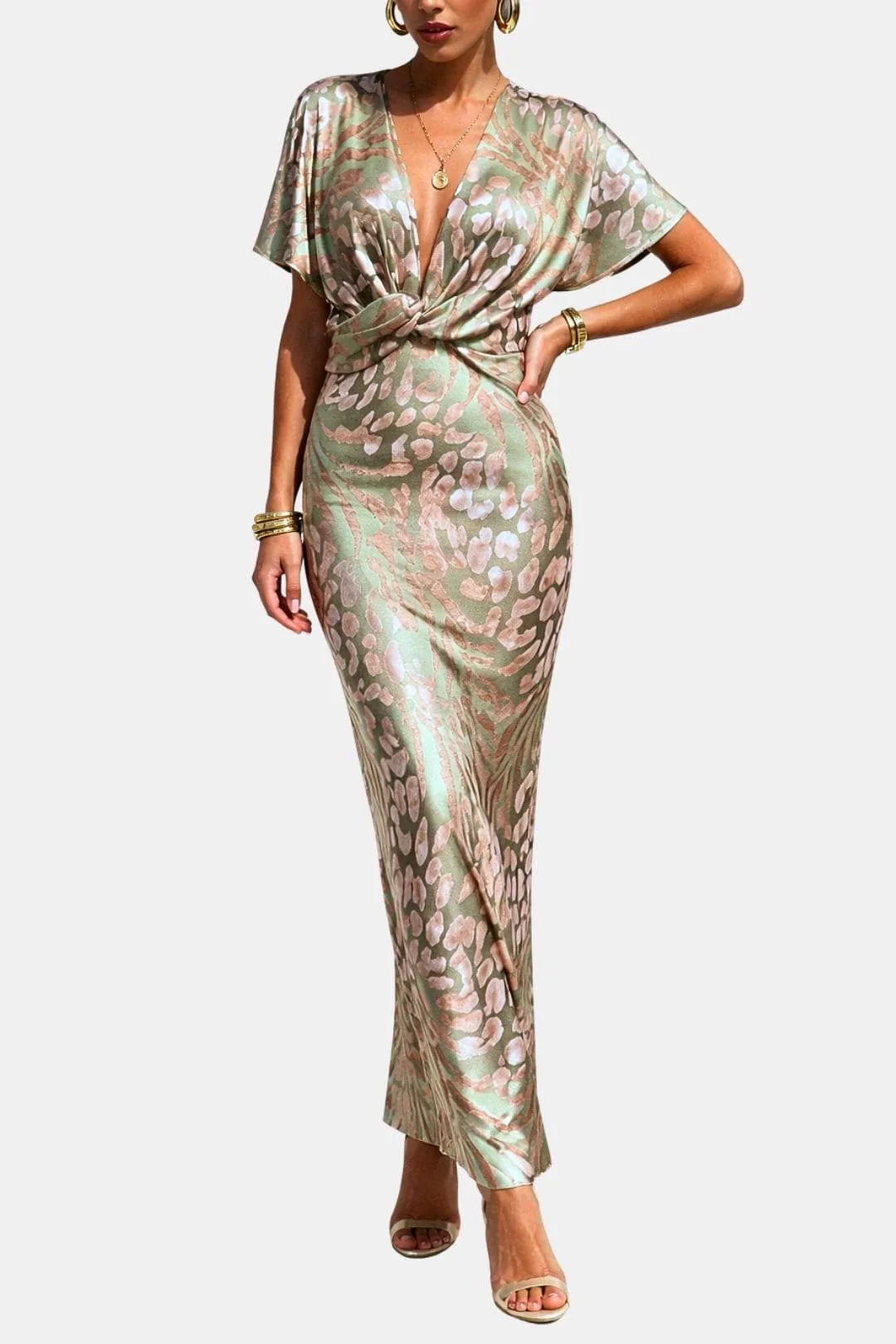 Madelyn | Women’s Printed V Neck Draped Maxi Dress