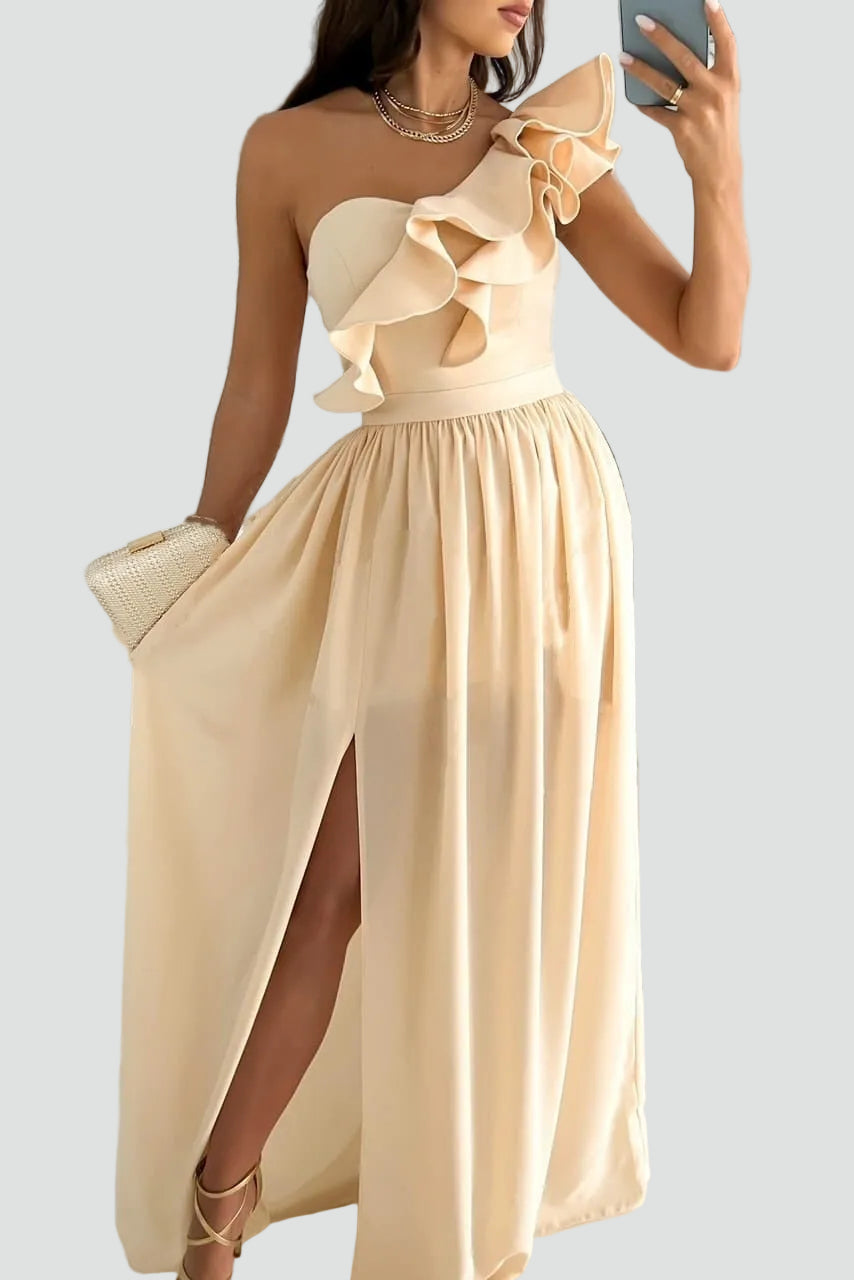 Maeve | Women's Flowy One-Shoulder High Slit Ruffle Maxi Dress