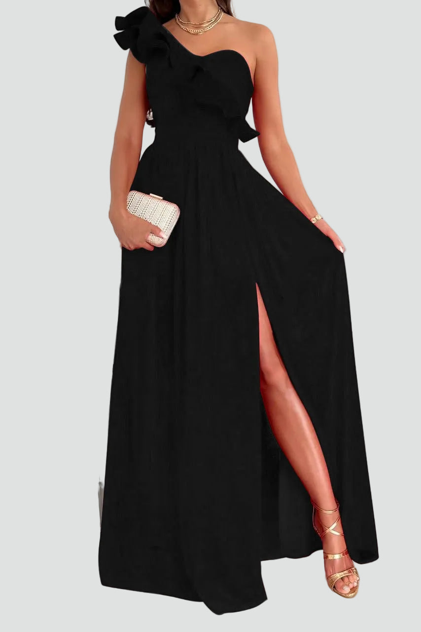 Maeve | Women's Flowy One-Shoulder High Slit Ruffle Maxi Dress