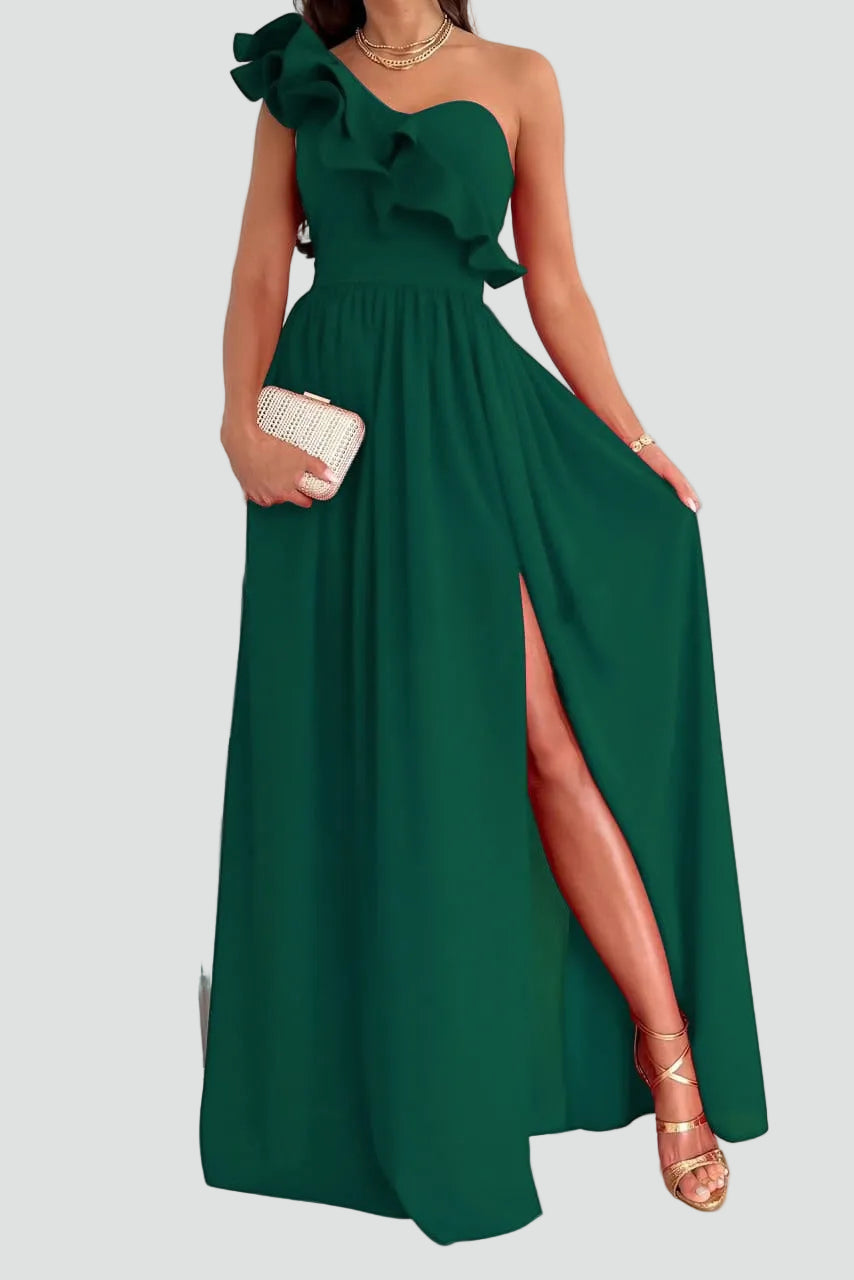 Maeve | Women's Flowy One-Shoulder High Slit Ruffle Maxi Dress