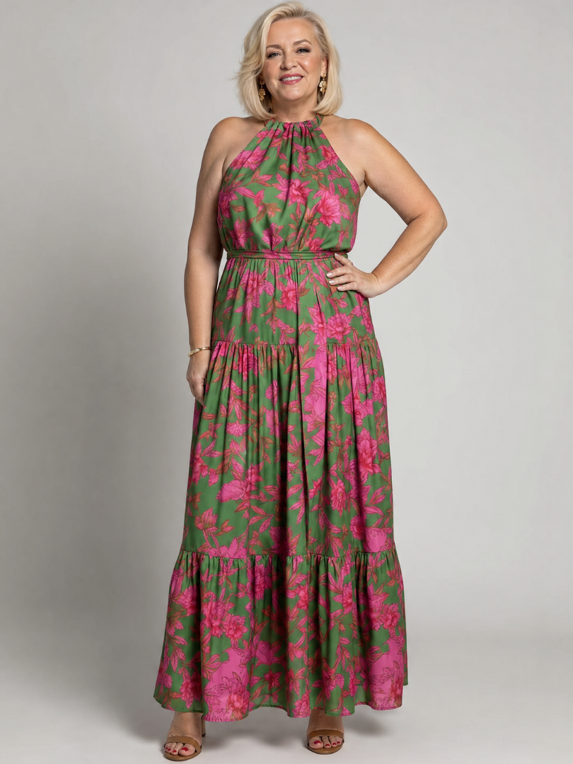Mallory | Women's Draped Halter Neck Sleeveless Maxi Dress
