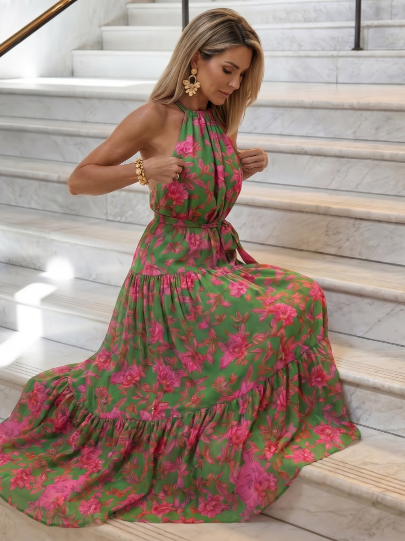 Mallory | Women's Draped Halter Neck Sleeveless Maxi Dress