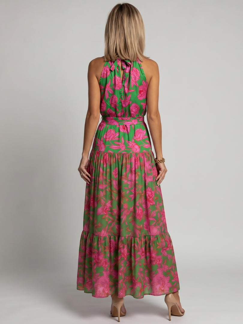 Mallory | Women's Draped Halter Neck Sleeveless Maxi Dress