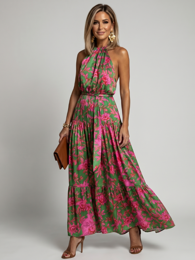 Mallory | Women's Draped Halter Neck Sleeveless Maxi Dress