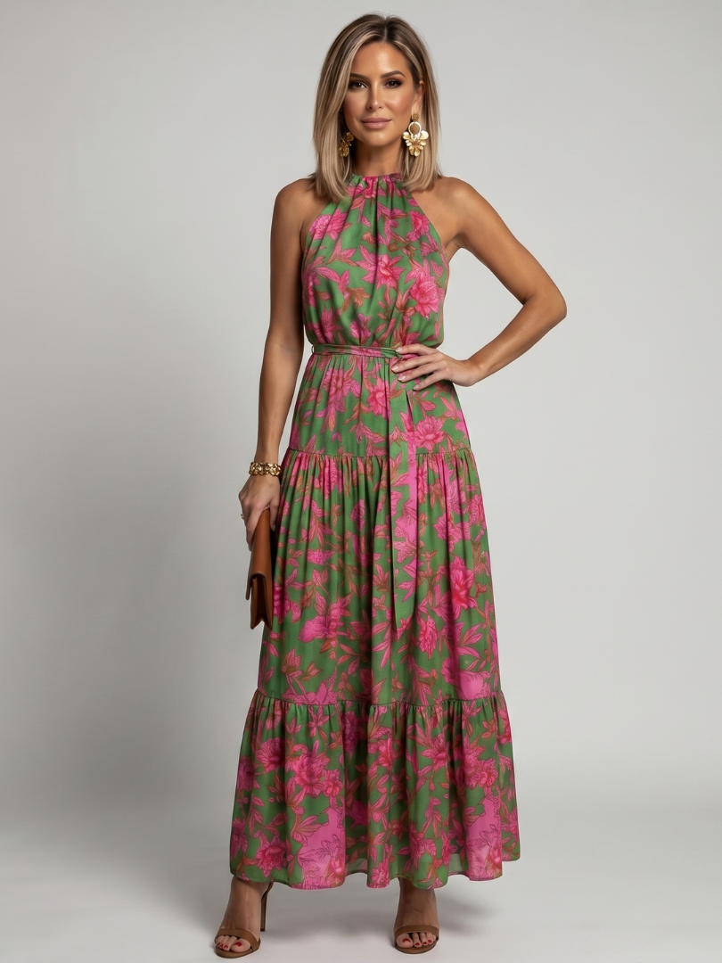 Mallory | Women's Draped Halter Neck Sleeveless Maxi Dress