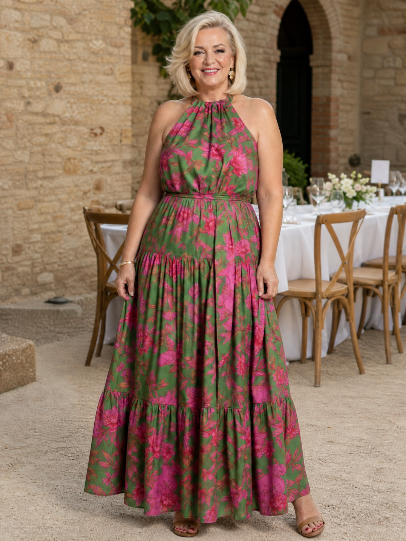 Mallory | Women's Draped Halter Neck Sleeveless Maxi Dress