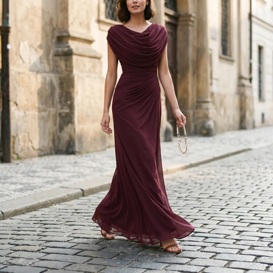 Margarita | Women's Sleeveless Draped Cowl Neck Flowy Maxi Dress