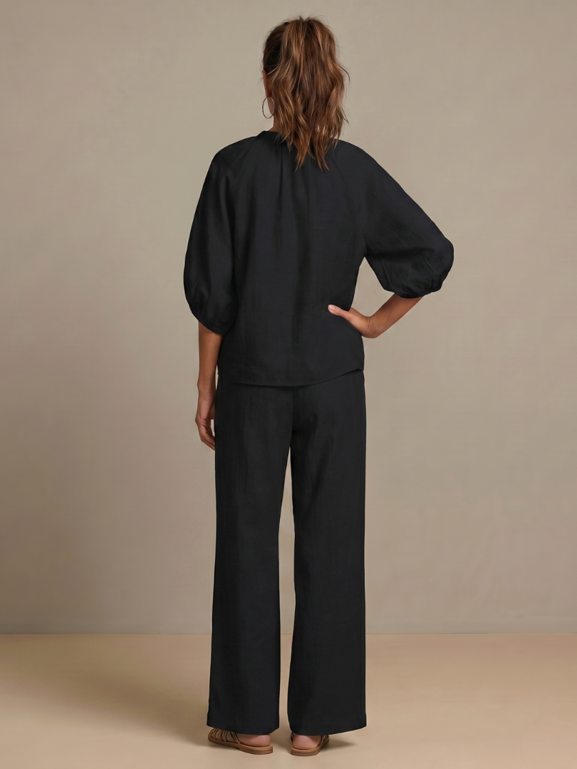 Margie | Women's Drawstring Wide Leg Pocket Two Piece Set
