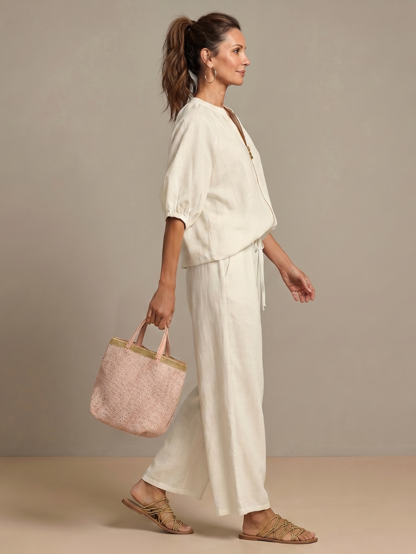 Margie | Women's Drawstring Wide Leg Pocket Two Piece Set