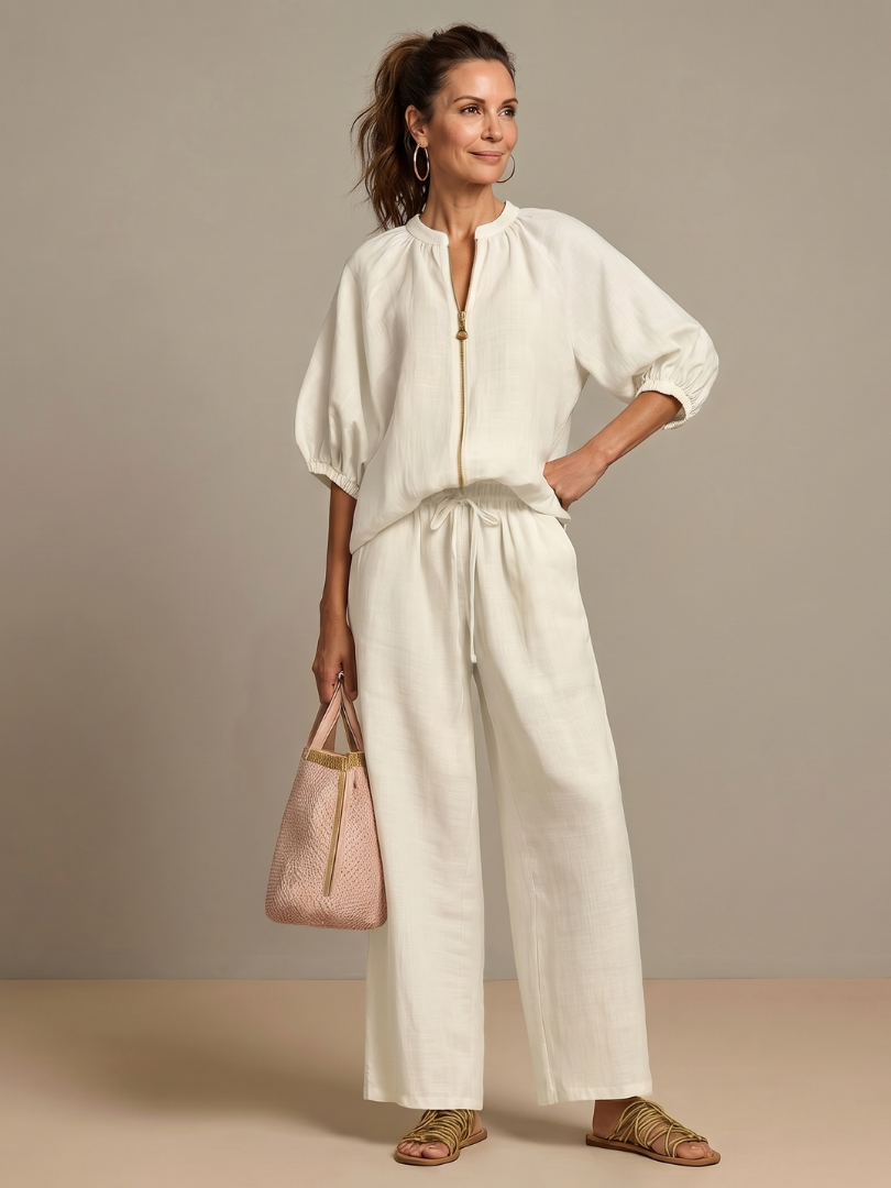 Margie | Women's Drawstring Wide Leg Pocket Two Piece Set