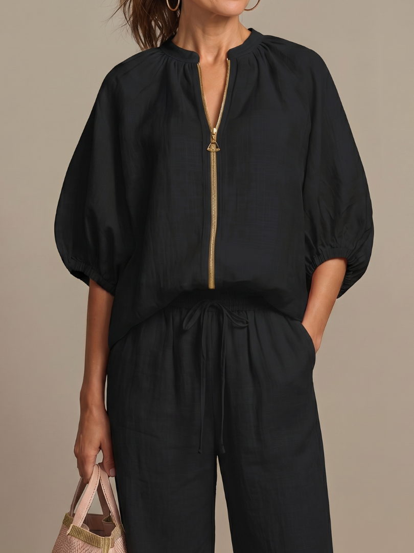 Margie | Women's Drawstring Wide Leg Pocket Two Piece Set