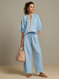 Margie | Women's Drawstring Wide Leg Pocket Two Piece Set