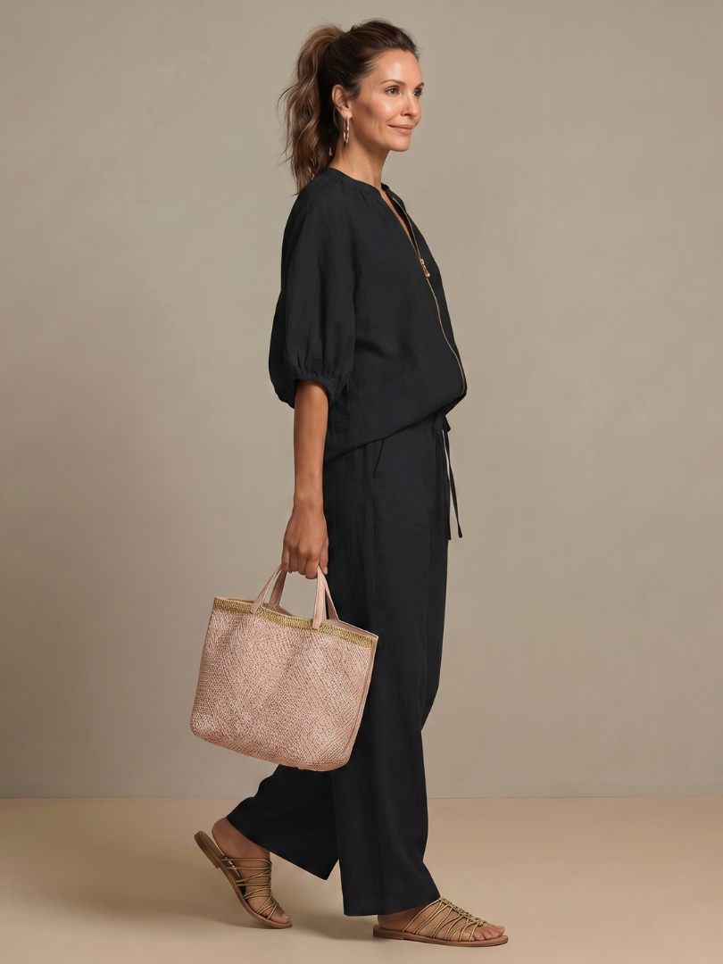 Margie | Women's Drawstring Wide Leg Pocket Two Piece Set