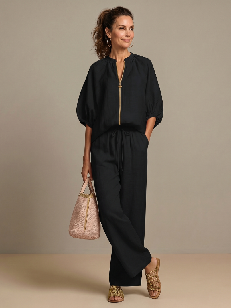 Margie | Women's Drawstring Wide Leg Pocket Two Piece Set