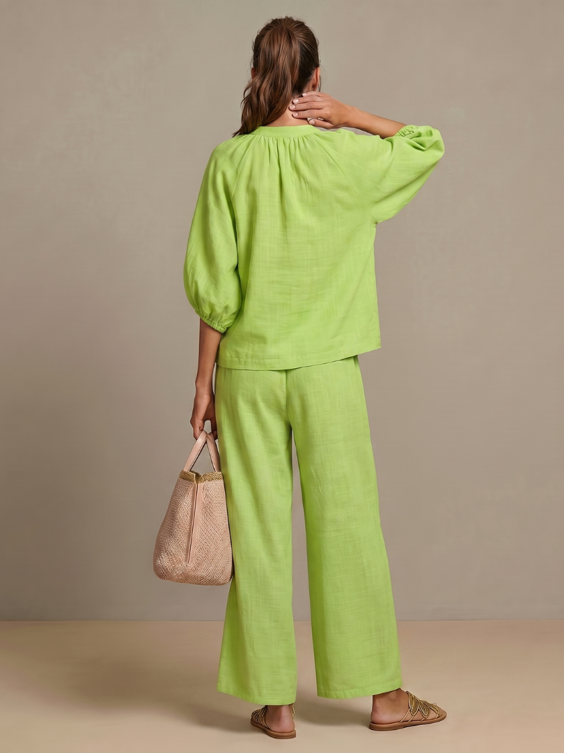 Margie | Women's Drawstring Wide Leg Pocket Two Piece Set