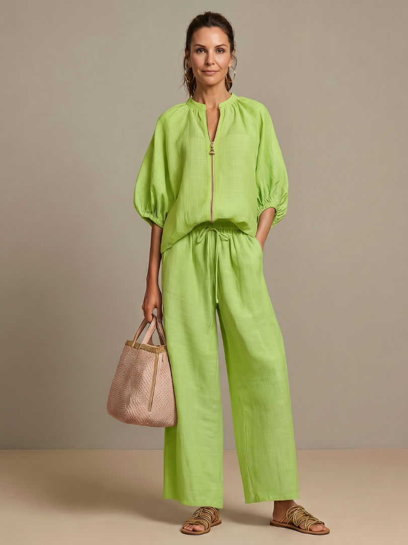 Margie | Women's Drawstring Wide Leg Pocket Two Piece Set