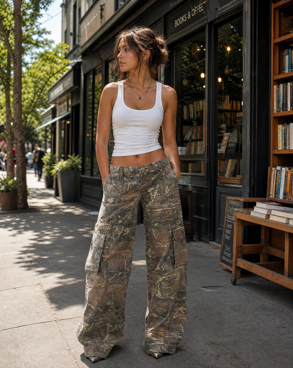 Marian | Women's Multi Pocket Wide Leg Button Front Cargo Trousers