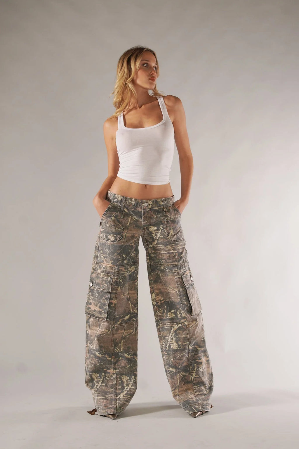 Marian | Women's Multi Pocket Wide Leg Button Front Cargo Trousers