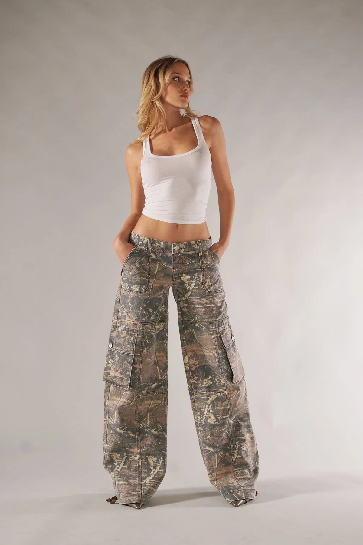 Marian | Women's Multi Pocket Wide Leg Button Front Cargo Trousers