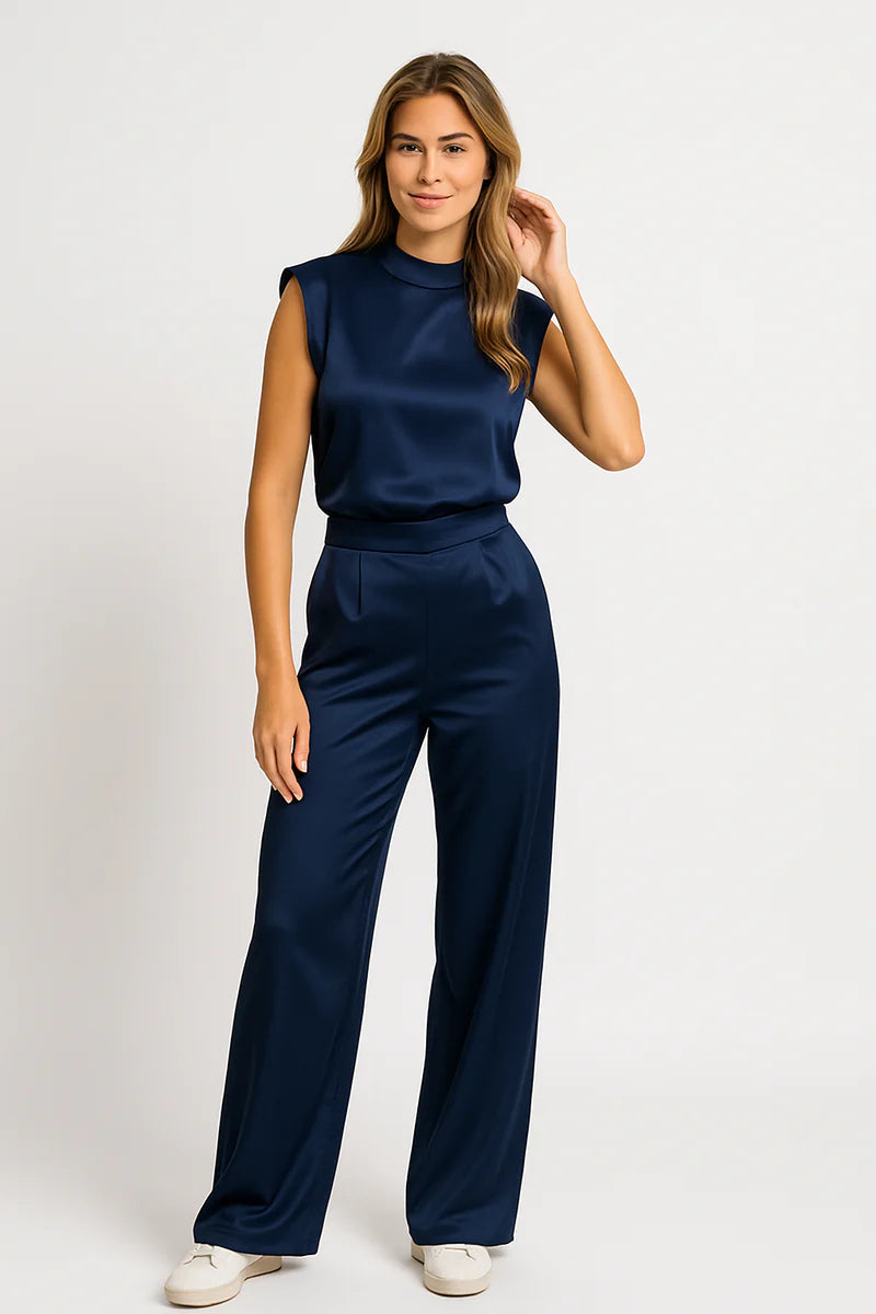 Marianna | Women's Wide-Leg Sleeveless Mock Neck Jumpsuit