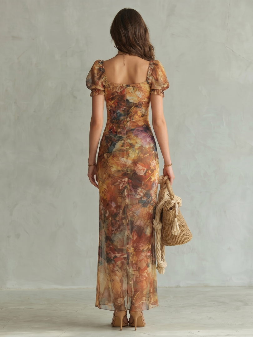 Marianne | Women's High Slit Floral Sweetheart Neck Maxi Dress