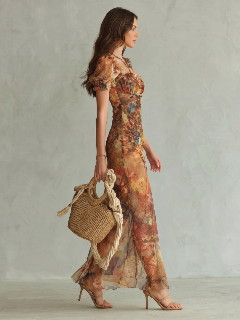 Marianne | Women's High Slit Floral Sweetheart Neck Maxi Dress