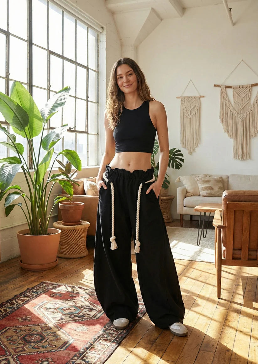 Marigold | Women's Baggy Leg Rope Drawstring Waist Trousers