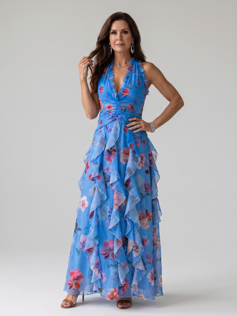 Marilyn | Women's Sleeveless Floral Ruffle Wedding Guest Dress