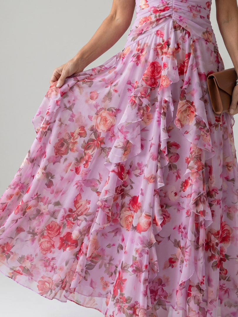 Marilyn | Women's Sleeveless Floral Ruffle Wedding Guest Dress