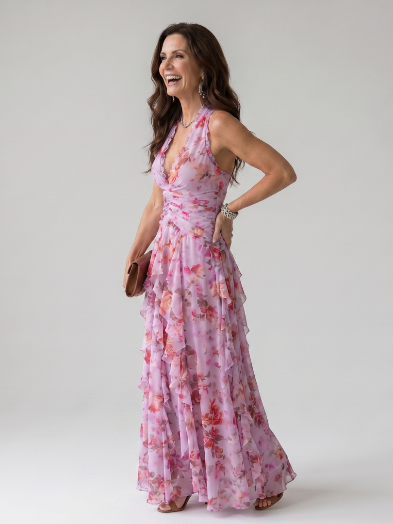 Marilyn | Women's Sleeveless Floral Ruffle Wedding Guest Dress