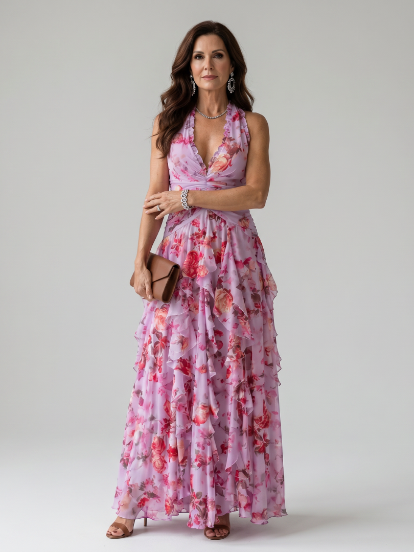 Marilyn | Women's Sleeveless Floral Ruffle Wedding Guest Dress