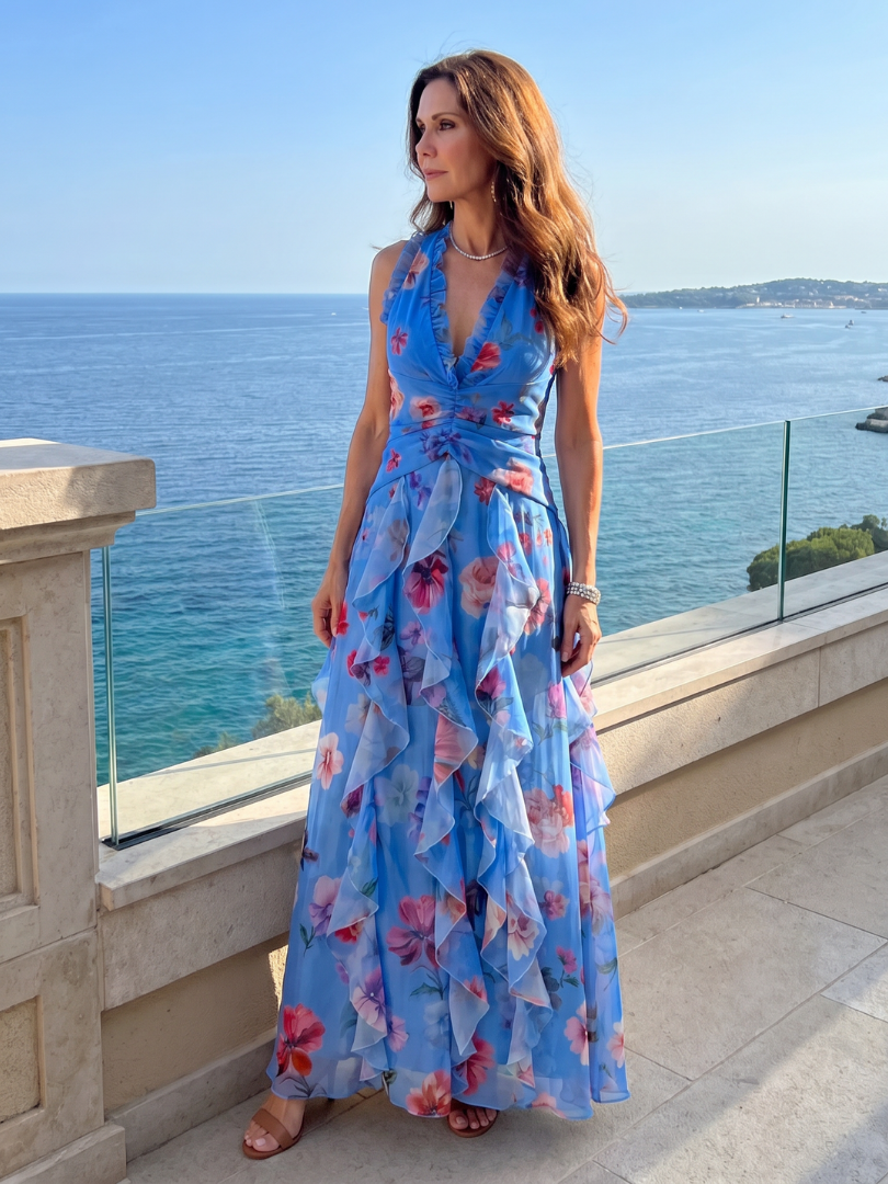 Marilyn | Women's Sleeveless Floral Ruffle Wedding Guest Dress
