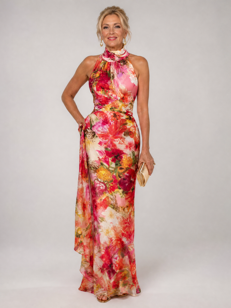 Marina | Women's Sleeveless Halter Neck Flowy Maxi Dress