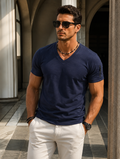 Mario | Men's Slim V-Neck Short Sleeve Zip Pocket T Shirt