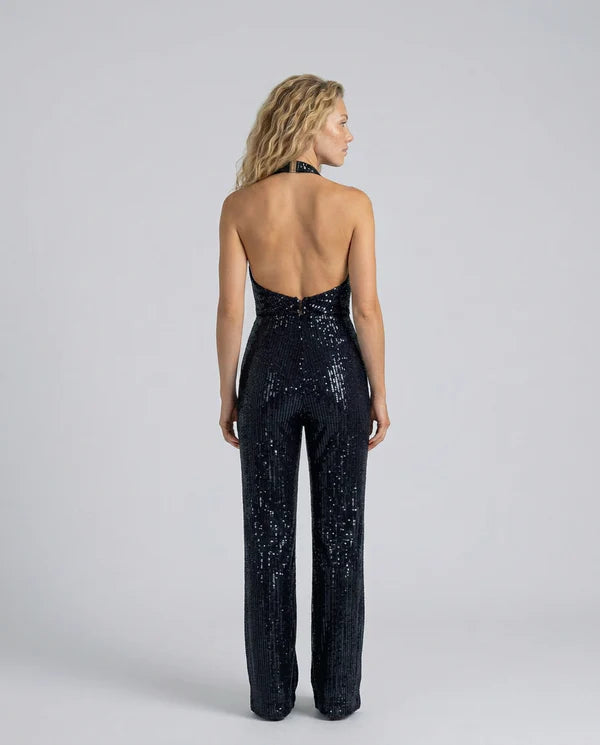 Maris | Women's Fitted Wide Leg Sleeveless Halter Neck Jumpsuit