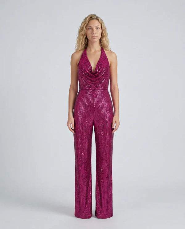 Maris | Women's Fitted Wide Leg Sleeveless Halter Neck Jumpsuit