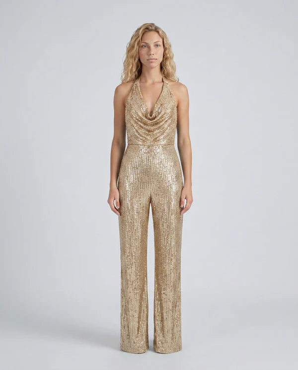 Maris | Women's Fitted Wide Leg Sleeveless Halter Neck Jumpsuit