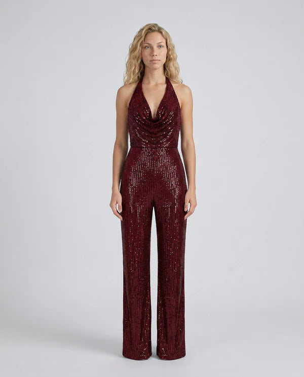 Maris | Women's Fitted Wide Leg Sleeveless Halter Neck Jumpsuit
