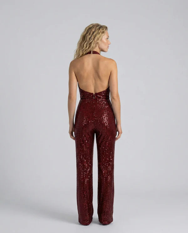 Maris | Women's Fitted Wide Leg Sleeveless Halter Neck Jumpsuit