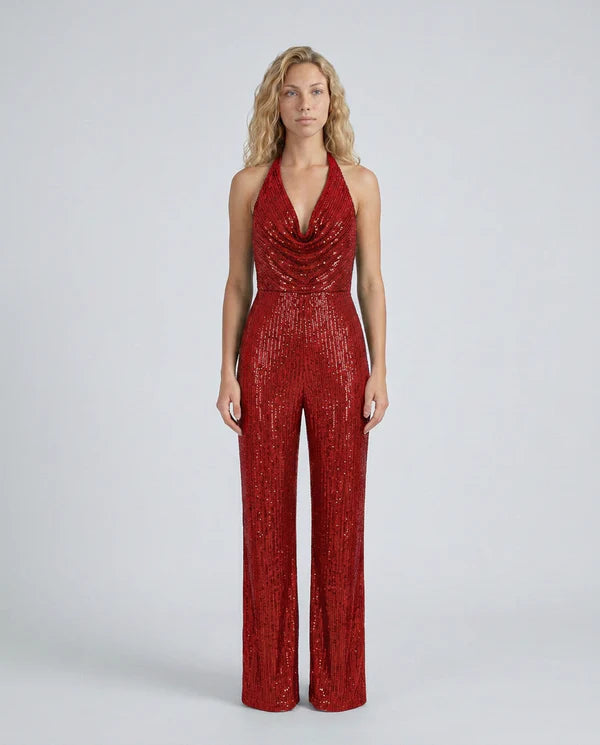 Maris | Women's Fitted Wide Leg Sleeveless Halter Neck Jumpsuit