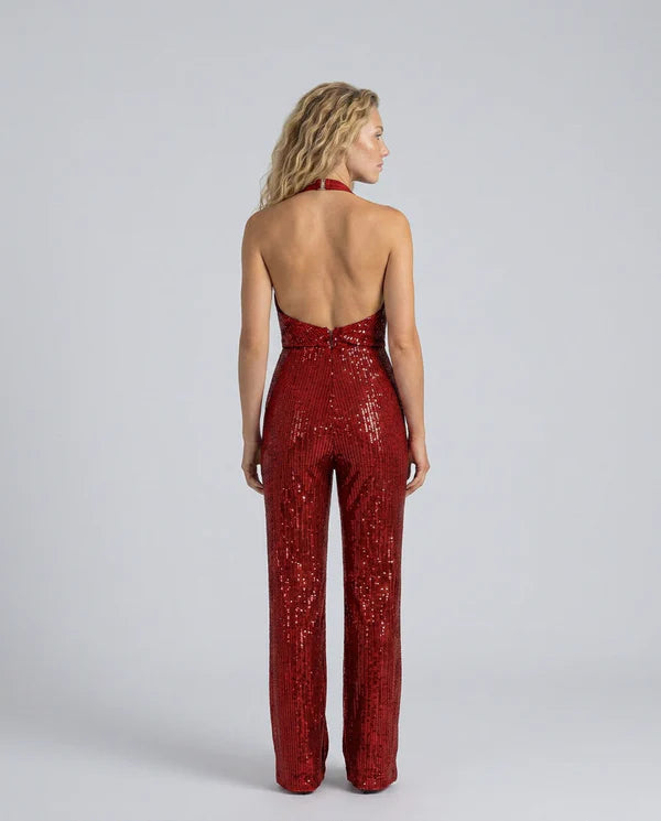 Maris | Women's Fitted Wide Leg Sleeveless Halter Neck Jumpsuit