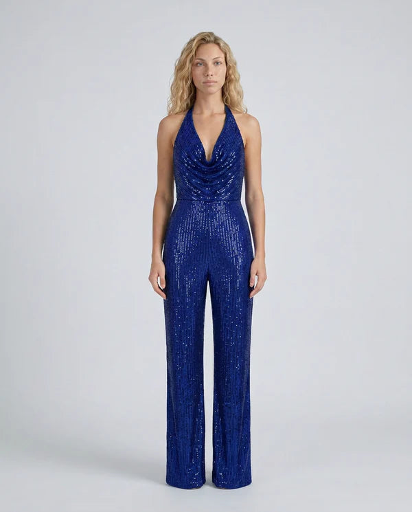 Maris | Women's Fitted Wide Leg Sleeveless Halter Neck Jumpsuit
