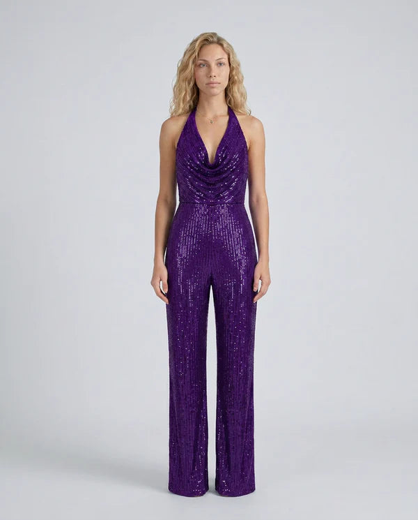 Maris | Women's Fitted Wide Leg Sleeveless Halter Neck Jumpsuit