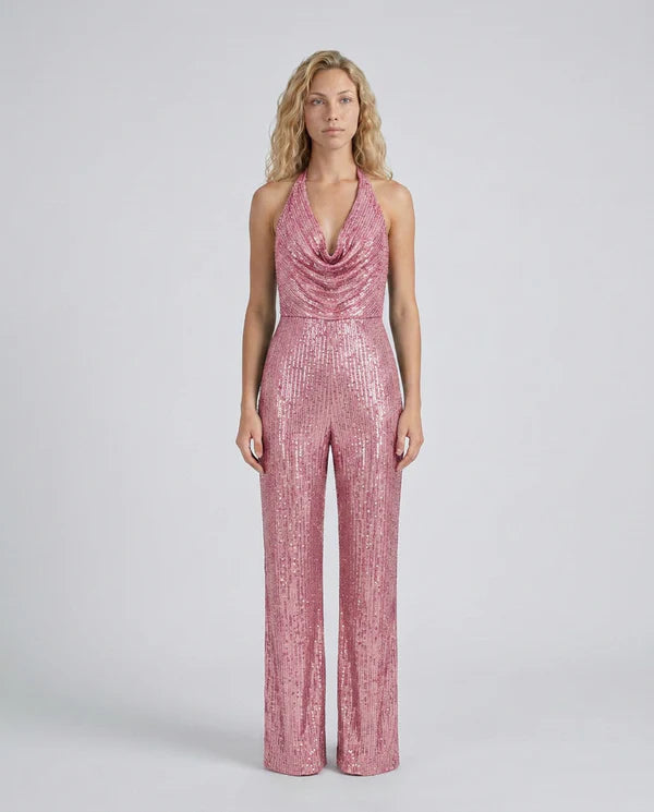 Maris | Women's Fitted Wide Leg Sleeveless Halter Neck Jumpsuit